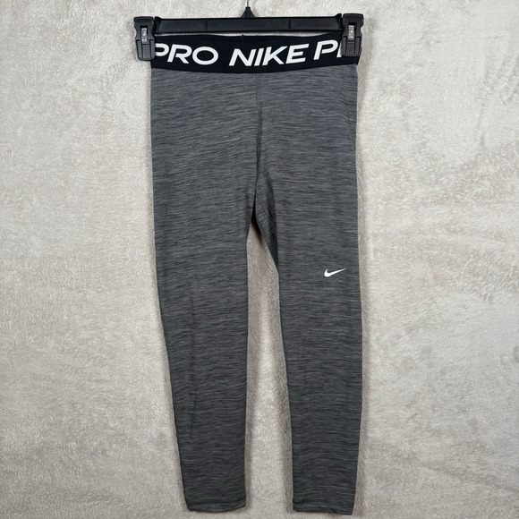 Nike Pro Dri-Fit Leggings Womens Size Small Gray Black Mesh Panel Crop‎ Mid-Rise - Picture 1 of 9